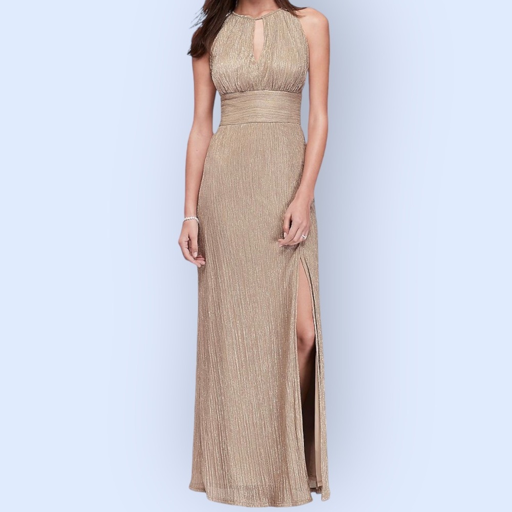 NWT R&M Richards Metallic Keyhole Halter A-Line Dress - bridesmaid prom